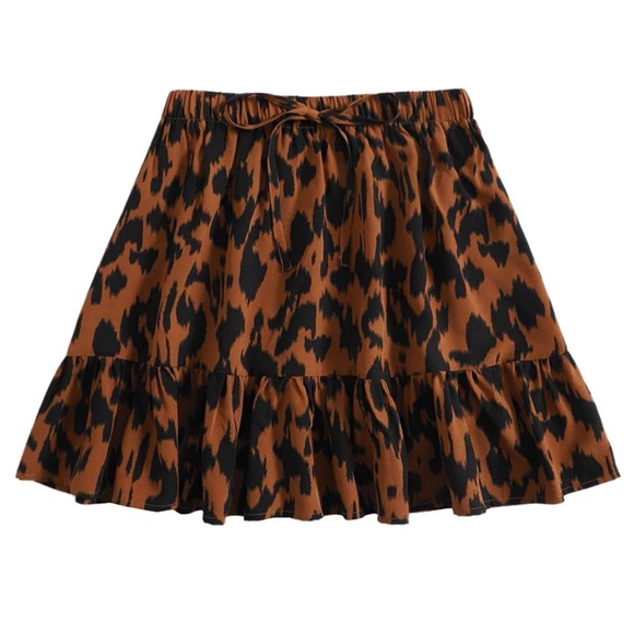🆕 SheIn Women's Leopard Print Drawstring Waist Layer Ruffle Hem Short Skirt XL - Picture 2 of 5